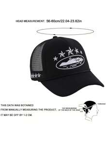 1顶刺绣五角星棒球网帽，可调节户外防晒休闲帽，适合春秋季旅行、海滩，男女皆宜，Y2K风格，（运输过程中可能略有变形，不影响使用）