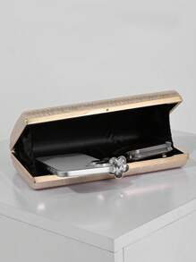 1 件闪亮褶皱迷你派对手拿包，奢华水钻装饰晚宴包，适合派对女孩、新娘、大学生、年轻专业人士，非常适合派对、舞会、婚礼，配有金属链，优雅的香槟色手提包