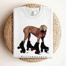 180g Pure Cotton William Weg Weimaraner On Roller Skates Men T-Shirt White Tee All Sizes Stylish Casual Slightly Stretchable Breathable Designer Clothes Fashion Soft Homme Versatile Print Round Neck Short Sleeve Streetwear For Women Top For Everyday Wear Comfortable Summer Graphic Unisex