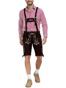 Deutsche Oktoberfest Latzhose Herren, Münchner Bierfest Bayrische Lederhosen Shorts - Schokoladenbraun - Übersicht 2