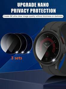 3 件防窥钢化玻璃屏幕保护膜，兼容 Galaxy Watch 4、5、Pro、6、Classic 40mm、44mm、43mm、47mm，9H 硬度防偷窥超薄钢化玻璃屏幕保护膜屏幕保护必需品，适用于日常防护、办公室、家庭手表屏幕保护膜手表保护套手表配件防水防震防摔防摔防刮防指纹全覆盖 - 黑色 - 查看 3