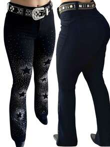 Women's Country Flare Jeans Our Lady Of Aparecida Patron Saint Rodeo Horseback Riding West - Starry - Black - View 3