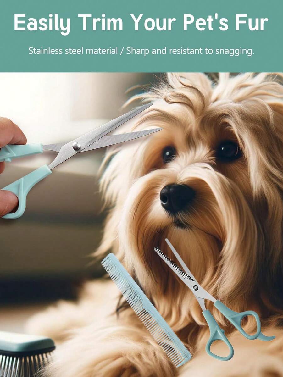 3pcs Stainless Steel Pet Grooming Scissors, Professional Trimming Shears For Teddy Dogs, Pet Cleaning & Beauty Tool Set