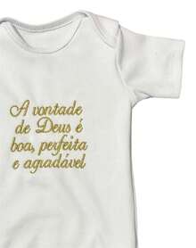 Custom Embroidered Bodysuit "God's Will Is Good, Perfect And Pleasant" Short Sleeve For Unisex Baby Boy Or Girl 100% Cotton With Various Sizes - 白色 - 查看 3