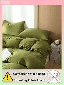 3 件套亲肤军绿色床上用品套装，适合男孩、女孩、学生、卧室，1 个羽绒被套，2 个枕套，无填充，可机洗 - 軍綠色 - 查看 4