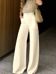 Straight Leg Suit Pants - 米色 - 查看 2