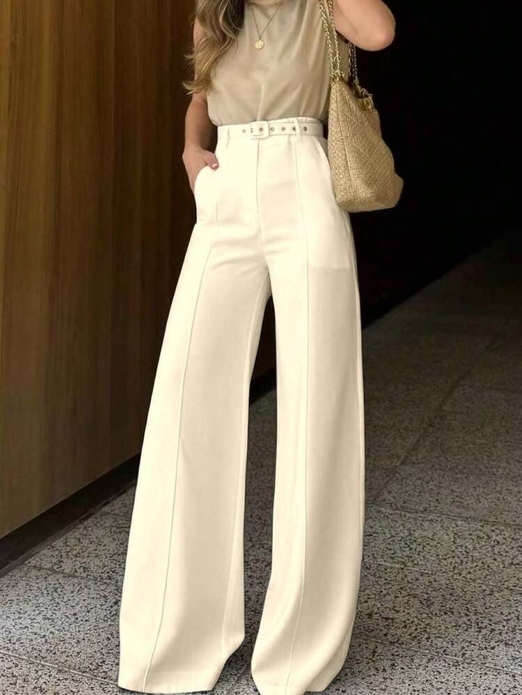Straight Leg Suit Pants - Màu be - Xem 2