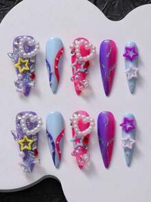 10 قطع أظافر أكريليك للضغط عليها، أظافر صيفية للضغط عليها ضروريات الشاطئ، أظافر صناعية، أظافر Y2K، أظافر هالوين، دب الدوبامين، نجوم، خاتم لؤلؤي بشكل قلب، فيونكة أورورا، مناسبة لعطلات المرأة والحفلات وغيرها من المناسبات، هدية مجموعة من أدوات الأظافر - Follow Your Heart - مشاهدة 2