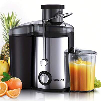  Máquina de jugo multifuncional Sokany, máquina de jugo doméstica original, máquina de jugo recién exprimido, máquina de jugo de boca ancha con ranura deslizante para alimentar frutas, filtro de acero inoxidable de precisión que permite ver directamente el jugo, regulación de segunda velocidad