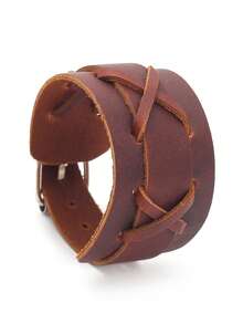 1 件真皮手链男士袖口手链可调节腕带复古手链珠宝礼物