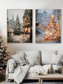 1pc Winter Canvas Print Wall Art Print Christmas Tree Winter Wonderland Classic Picture Poster Old European City Cityscape Holiday Decor, Modern Classical Christmas Canvas Art Print, Vintage Tree Poster, Christmas Wall Art, Bedroom Decor, Living Room Decor Home Decor Christmas Decorations - Multicolor - View 8