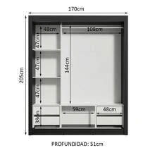Ropero Madesa Lyon Plus 3 Puertas Corredizas 4 Cajones Color Negro y Blanco Armario para Dormitorio - Negro y Blanco - Ver 4