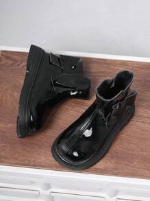 1 Pair Fashionable Bow Decor Princess Style Black Girls' Children Boots