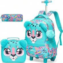Unicorn Roller Backpack With Wheels Set For Elementary Students Carry On Luggage Bookbag With Roller For Girls Kids - Green - View 1