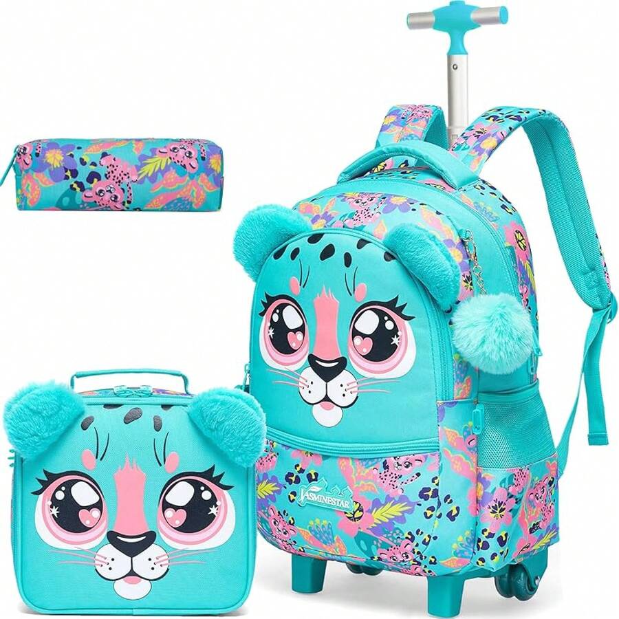 Unicorn Roller Backpack With Wheels Set For Elementary Students Carry On Luggage Bookbag With Roller For Girls Kids - Green - View 1