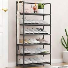 带门的 6 层多功能鞋架 | 防尘节省空间的储物柜 | 独立式收纳盒，可收纳鞋子、书籍、零食、家居必需品（白色/黑色，现代设计）。 - 彩色 - 查看 7