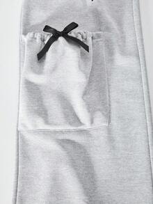Pantalones rectos casuales para niñas, color gris claro, con estampado adorable de gatos y estrellas, tela suave y cómoda, diseño de bolsillo con lazo, adecuado para primavera, verano, otoño e invierno - Gris - Ver 5