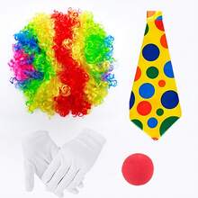 Accesorios de disfraz de payaso: peluca, zapatos, máscara, corbata, chaleco, abanico de pelo explosivo de colores para fiestas