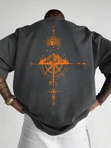 [Camiseta gráfica de aventura al aire libre] Camiseta de manga corta para hombres hecha de% poliéster, corte holgado, cuello redondo casual, azul marino con rosa de la brújula dorada e impresión de montaña - Camiseta gráfica de aventura al aire libre de verano, top casual moderno |   fácil de cuidar - Blanco - Ver 10