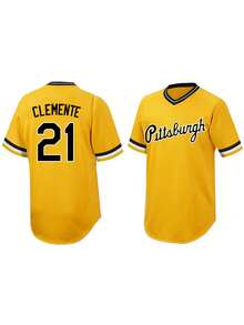 Men's Baseball Jersey 21 Yellow Button-Down Embroidered Sports T-Shirt Gym Clothes Men Basic T Shirt - 黃色 - 查看 1