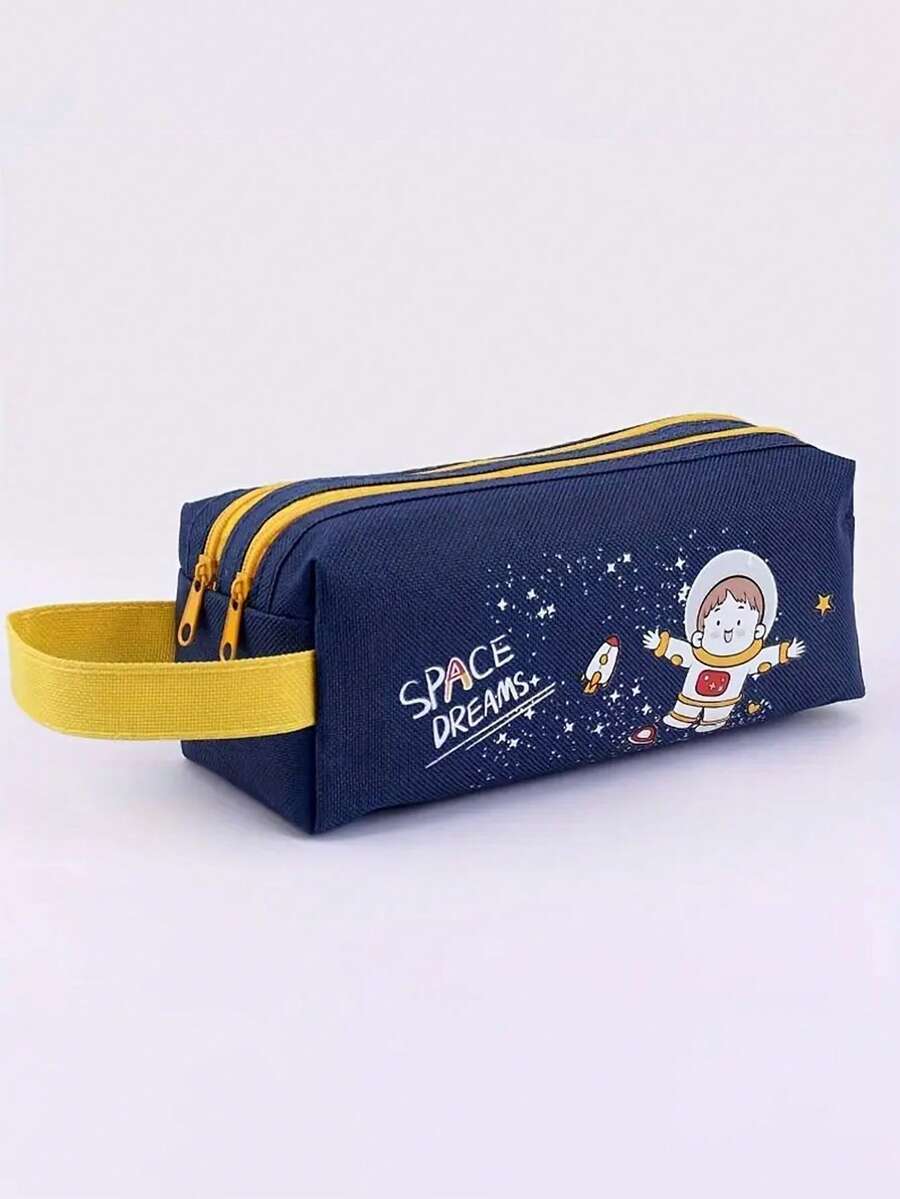 大容量卡通铅笔盒，布艺文具袋，可爱收纳袋，可定制logo印刷 - 藏蓝色 - 查看 1