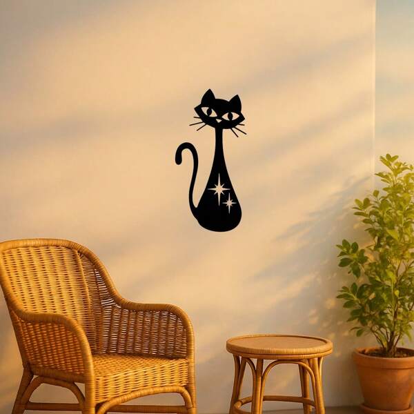 2D Flat Vintage Atomic Cat Metal Wall Art Mid-Century Modern Iron Decor Starburst Design, Living Room Bedroom Office Cafe Wall Decor, Housewarming Valentine's Day St. Patrick's Day Easter Gift, Suitable For Modern Home Decoration