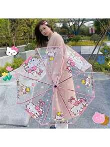 Sanrio 1PC Sanrio Cartoon Hello Kitty, Kulomi Transparent Folding Umbrella, A Must-Have Decoration For Rainy Days. Non Automatic Parachute And Large Face Hello Kitty Automatic Version, Thick And Rain Resistant, Lightweight, Compact And Easy To Carry A Must-Have For The Whole Year