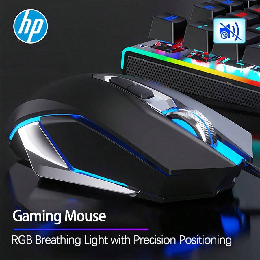 HP M220 Wired RGB Mouse Macro  One-Click Trigger Colorful Breathing Light Effect Ergonomic Comfortable Grip Accurate Tracking Sensor First Choice For Home/Internet Cafe - Black Mute - View 1