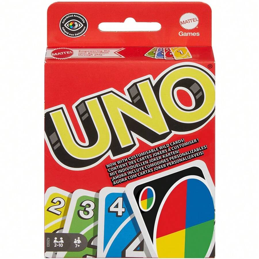 Mattel UNO - 经典颜色和数字匹配纸牌游戏 - 112 张牌 - 可定制和可擦除百搭牌 - 包含特殊动作卡 - 适合 7 岁以上儿童的礼物 - W2085 - 查看 1