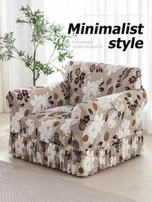 1 件印花荷叶边弹力沙发套，防尘防污，弹力全包裹沙发保护套，家居装饰，可机洗 - 咖色 - 查看 6