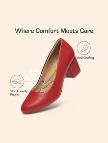 Women's Low Chunky Pumps Block Heel Dress Shoes Closed Round Toe Comfortable Heels For Commuting Parties Daily Wear - 紅色 - 查看 5