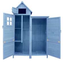 okwish Garden Cabinet Tool Shed, Tool Shed With Gable Roof And Storage, Garden Tool Cabinet Wooden Tool Shed, Weatherproof - 藍色 - 查看 8