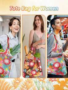 1pc Reusable Grocery Shopping Bag,Foldable Tote Bag With Handles,Large Capacity Shopper Bag,Foldable Tote Bag,Multi Functional Storage Bag,Shopping Bag, Folding Bags,Supermarket Shopping Bags,Creative Portable Printed Hand-Held Storage Bags,For Carrying Groceries, Shopping