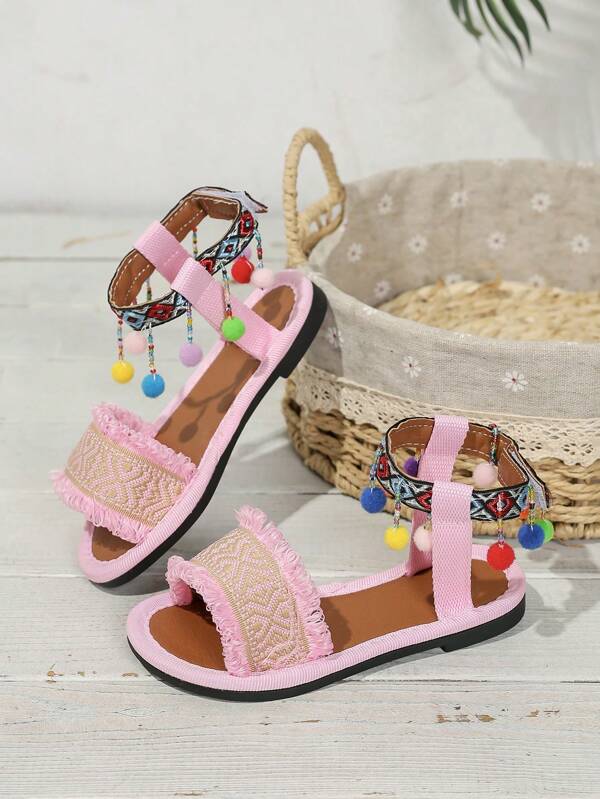 Sandalias con flecos para niñas, zapatos de moda para vacaciones, sandalias romanas