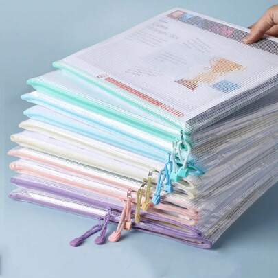 Waterdichte nettassen met rits, maptassen met rits, A4-formaat, duurzame tassen voor het organiseren van documenten, notitieboeken, papieren, documententassen voor kantoor, school, kantoorbenodigdheden, schoolbenodigdheden