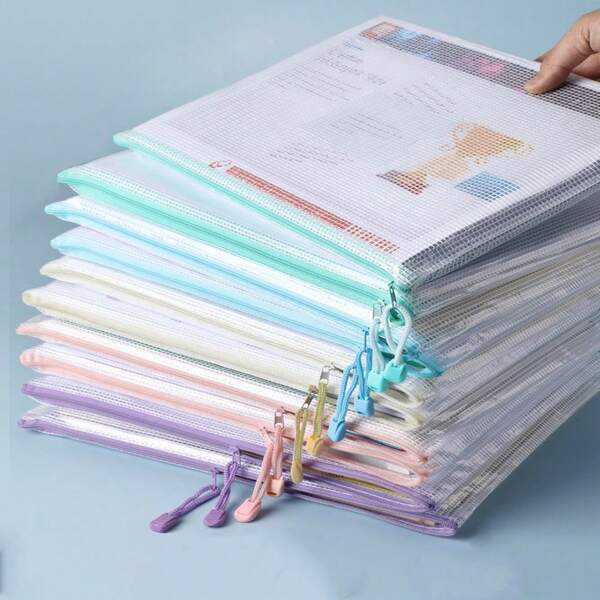 Bolsas con cremallera de malla impermeable, bolsas con carpeta con cremallera, tamaño carta A4, bolsas duraderas para organizar documentos, cuadernos, papeles, bolsas para documentos para la oficina, la escuela, útiles de oficina, útiles escolares