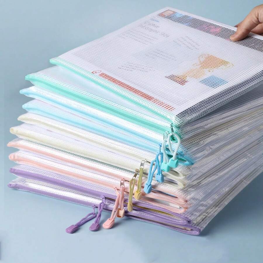 Bolsas con cremallera de malla impermeable, bolsas con carpeta con cremallera, tamaño carta A4, bolsas duraderas para organizar documentos, cuadernos, papeles, bolsas para documentos para la oficina, la escuela, útiles de oficina, útiles escolares