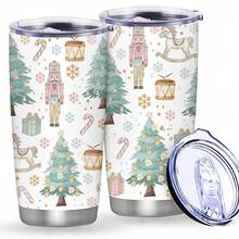 1 Peça Copo de Carro Isolado de Aço Inoxidável de 20oz Edição Limitada de Natal, Uma Reunião de Quebra-Nozes, Cavalo de Madeira e Árvore de Natal, Grande Capacidade, Pode Ser Usado Repetidamente, Uma Necessidade de Férias, Um Presente de Natal.