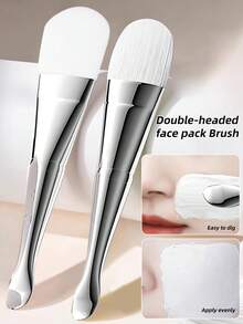 Pacote com 2 pincéis para máscara facial, escova de silicone com duas cabeças, macia para cuidados com a pele, escova para máscara de lama com colher, produto de beleza, ferramenta para escova facial, faca para máscara facial, escova de silicone com duas cabeças, máscara de lama, ferramenta para máscara facial caseira, escova especial, escova para máscara facial, escova transparente para máscara facial, pincel de maquiagem, ferramenta para aplicação de máscara facial e máscara para os olhos e necessidades DIY