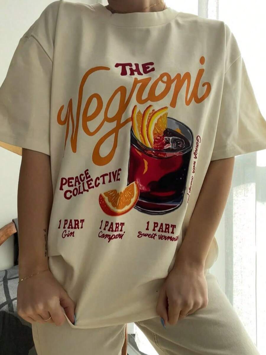 Camiseta Branca Feminina Oversized The Negroni Peace Collective 100% Algodão - Branco - Visão 1