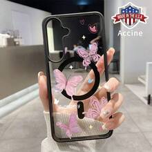 Phone Compatible With Samsung Galaxy S25 Ultra S24 Plus S23 FE S22 Pink Butterfly Reverie Phone Case Pattern Anti-Scratch Shockproof Pocket-Friendly Durable Magnetic Case With Charging Cellphone Cover Gift - 黑色 - 查看 1