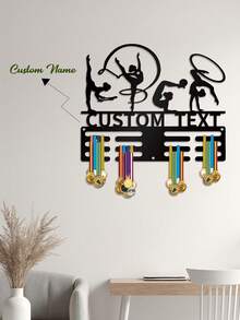 1 buc. Suport de prezentare a medaliilor de gimnastică metalice personalizabile, artă de perete, vitrină personalizată pentru nume pentru gimnaste, suport pentru medalii din fier pentru decor, cadou perfect pentru gimnaste, ușor de instalat