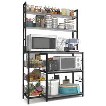 Kitchen Bakers Rack With Baskets,Freestanding Kitchen Shelf,5-Tier Kitchen Utility Storage Shelf With Hooks, Microwave Oven Stand Rack,Multifunctional Kitchen Storage Rack,Coffee Bar,Grey - Grey - View 9
