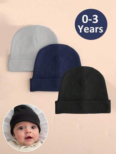 1/2/3 件装新生儿柔软透气帽子，适合 0-3 岁男孩女孩，四季皆宜