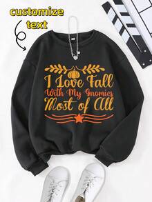 1pc Unisex Customizable Text Black Sweatshirt, Casual Autumn Themed Personalized Style, Suitable For Autumn And Leisure Occasions - Black - View 2