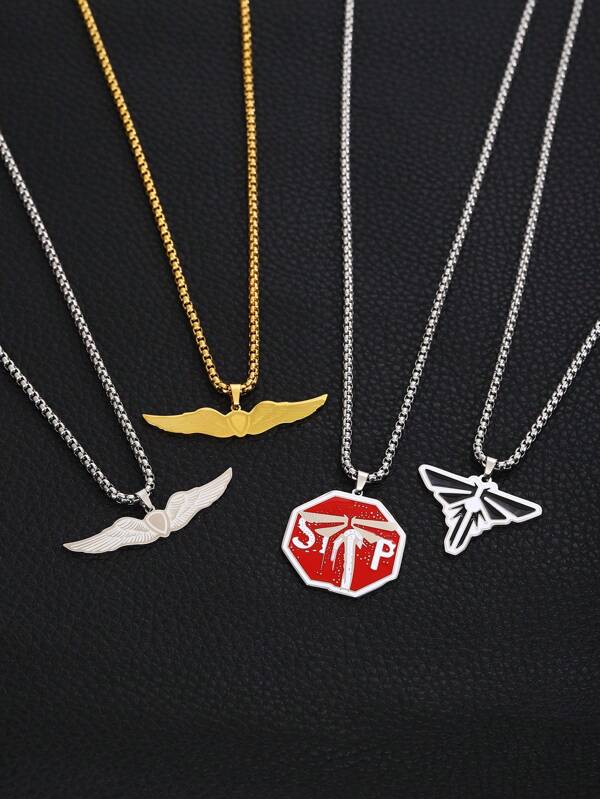 1pc The Last Of Us 2 Pendant Necklace For Men 18K Gold Fireflies Wing Cordyceps Fungus/Infection Warning Sign Necklaces Cosplay Jewelry Must-Have For TLOU Fans Perfect Gift For Ellie & Joel Enthusiasts