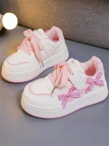 1 pereche pantofi sport pentru copii, la modă, confortabili, cu fund moale, cu fundă tricotată, drăguți, cu cârlig și buclă din PU, pentru fete, casual, versatili, cu plată, potriviți pentru toate anotimpurile