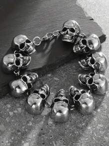 1pc Vintage Punk Style Skull Bracelet, Suitable For Men And Women, Exquisite Halloween, Christmas, Valentine's Day, Birthday Gift