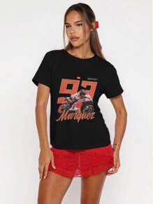 Motorcycle Racing Letter Graphic T-Shirt, Casual & Loose Fit Crew Neck Short Sleeve Tee, Unisex For Everyday Wear, Suitable For All Seasons