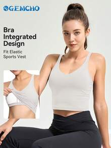 Áo tank top thể thao dáng dài không gọng, có đệm mút, hỗ trợ vừa phải dành cho nữ, thích hợp cho mùa hè. - Màu Xám nhạt - Xem 5